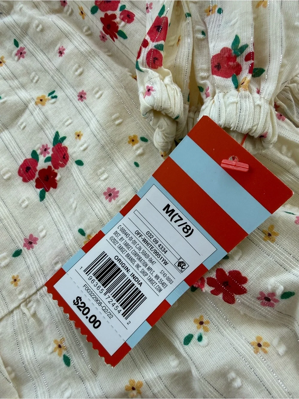 Cat & Jack Cream Dress with Red Floral Print and Ruffled Neckline